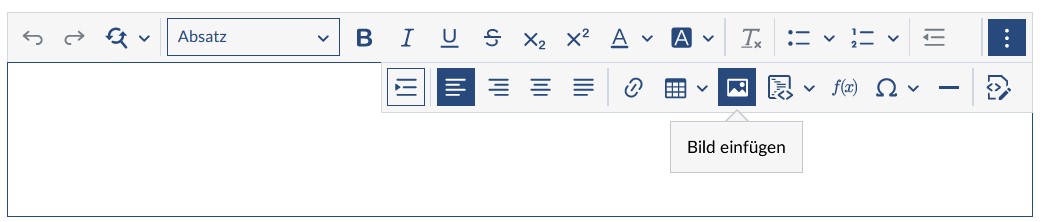 Screenshot des Texteditors in der Coursewware in Stud.IP, das Icon für "Bild einfügen" ist hervorgehoben.