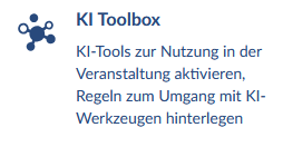 Screenshot der Summary-Box zur KI-Toolbox in der Verwaltungsübersicht in Stud.IP